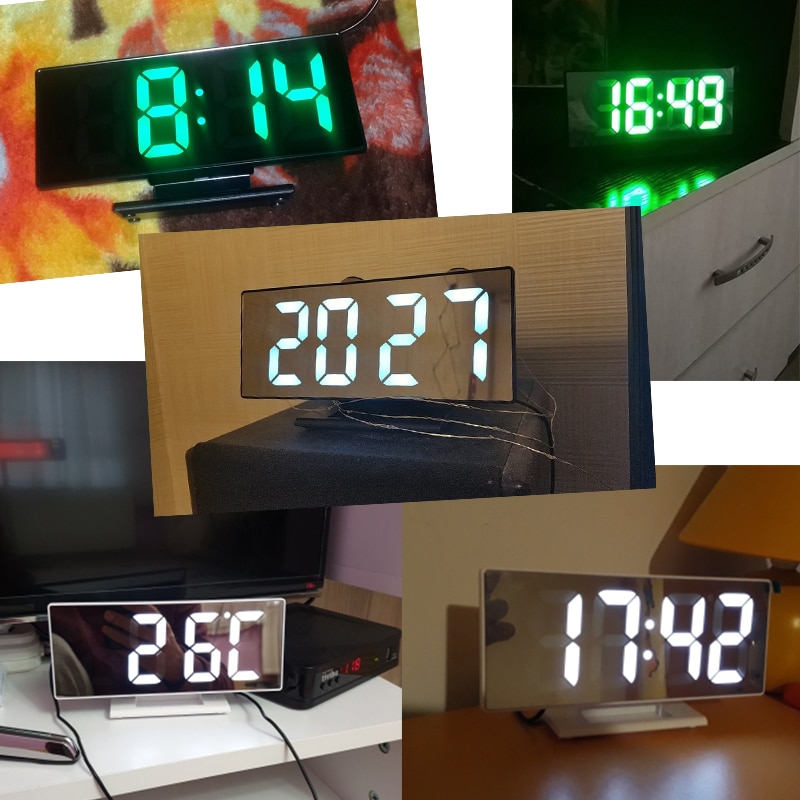 LED Digital Alarm Clock Mirror Electronic Clocks Multifunction Large LCD Display Digital Table Clock with Temperature Calendar