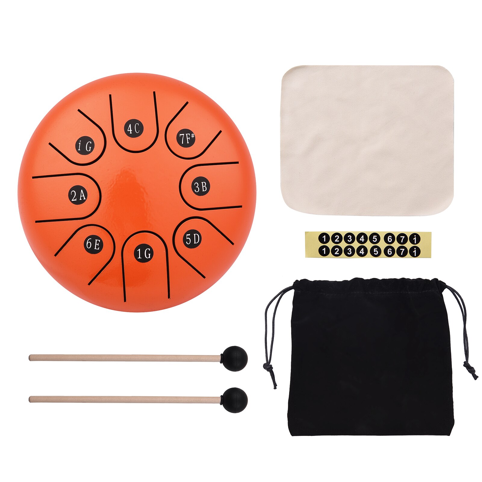 6in 11/8 Tonne Metall Zunge Trommel Mini Hand Pfanne Trommeln mit Trommelstöcke Schlagzeug Musical Instrumente für Anfänger Melodie Hand Trommel: 6Zoll 8Ton Orange