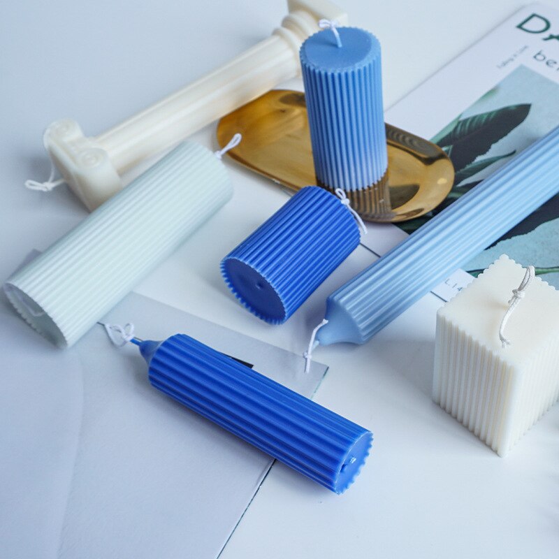 Classical Striped Roman Cylindrical Plastic Candle Mold Columnar Striped DIY Candle Holder Making Shape Candle Silicone