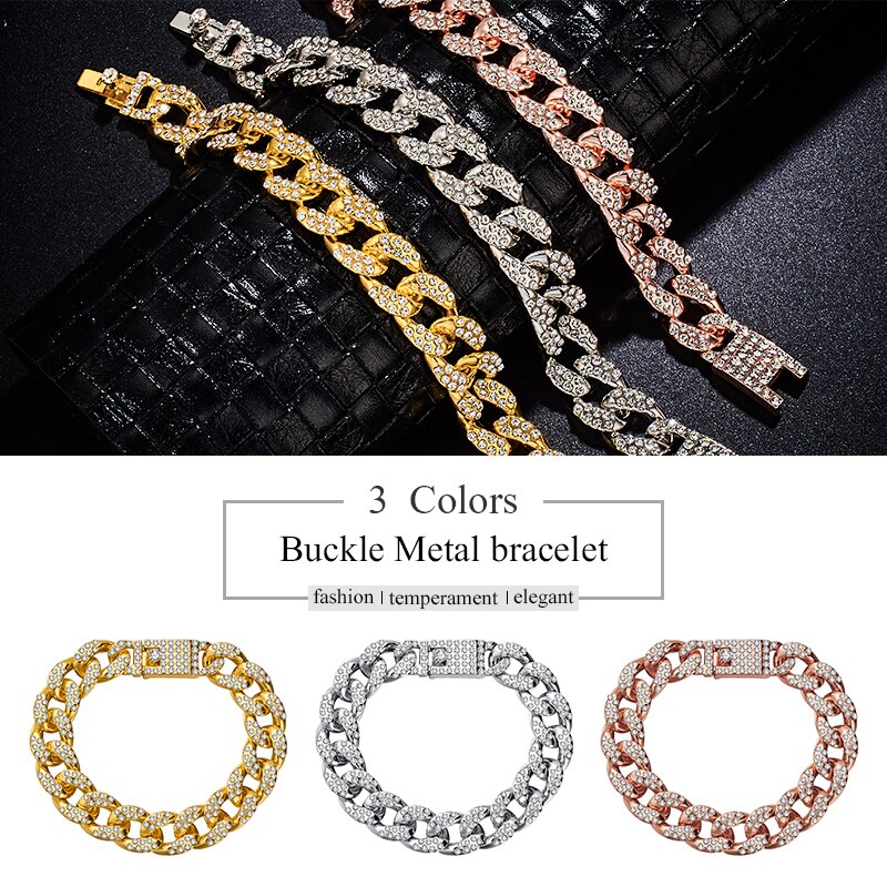 SHUANGR, pulsera de para hombre, oro de Eslabón cubano de Miami, diamantes de imitación incrustados, pulsera para hombre, joyería de calle para mujer