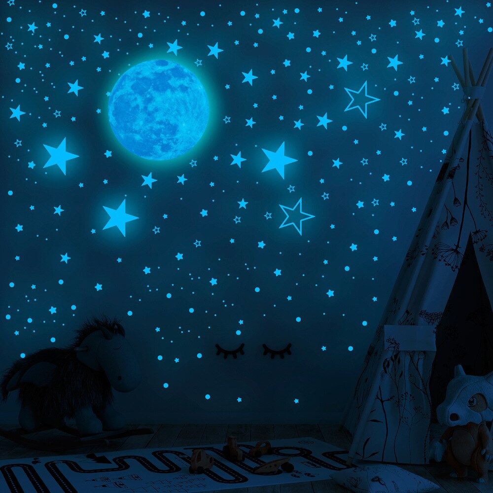 1049 Stuks Lichtgevende Moon &amp; Star Muurstickers Home Decor Diy Decals Kinderkamer Decoratie Fluorescent Glow In The Dark stickers