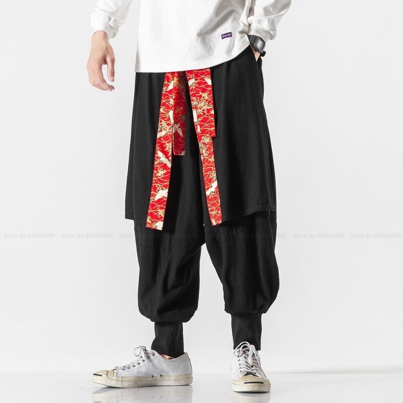 Japanese Retro Loose Harajuku Style Hip Hop Bloomers Oriental Clothing Chinese Style Streetwear Casual Men Harem Pants Trousers