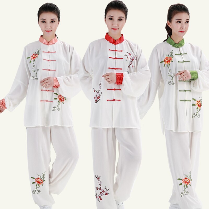Frauen Traditionelle Chinesische Kleidung Stickerei Lange Ärmeln Wushu TaiChi KungFu Uniform Anzug Uniformen Tai Chi Übung Kleidung