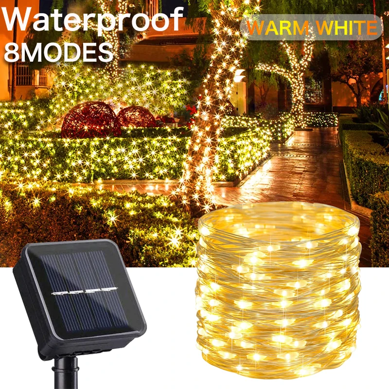 5 ~ 100m extra långa solcellsljusslingor utomhus 1000 led vattentät koppartråd 8 lägen ljusslingor för träd trädgård jul bröllop: Blå / 16-20w