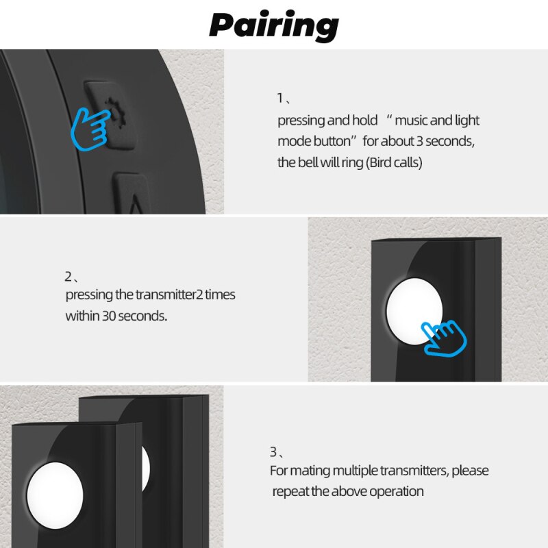 Wireless IP55 Waterproof Doorbell 200m Range USB Home 58 Songs Intelligent Door Call 433MHZ Bell Chime 1 2 Button 1 2 3 Receiver