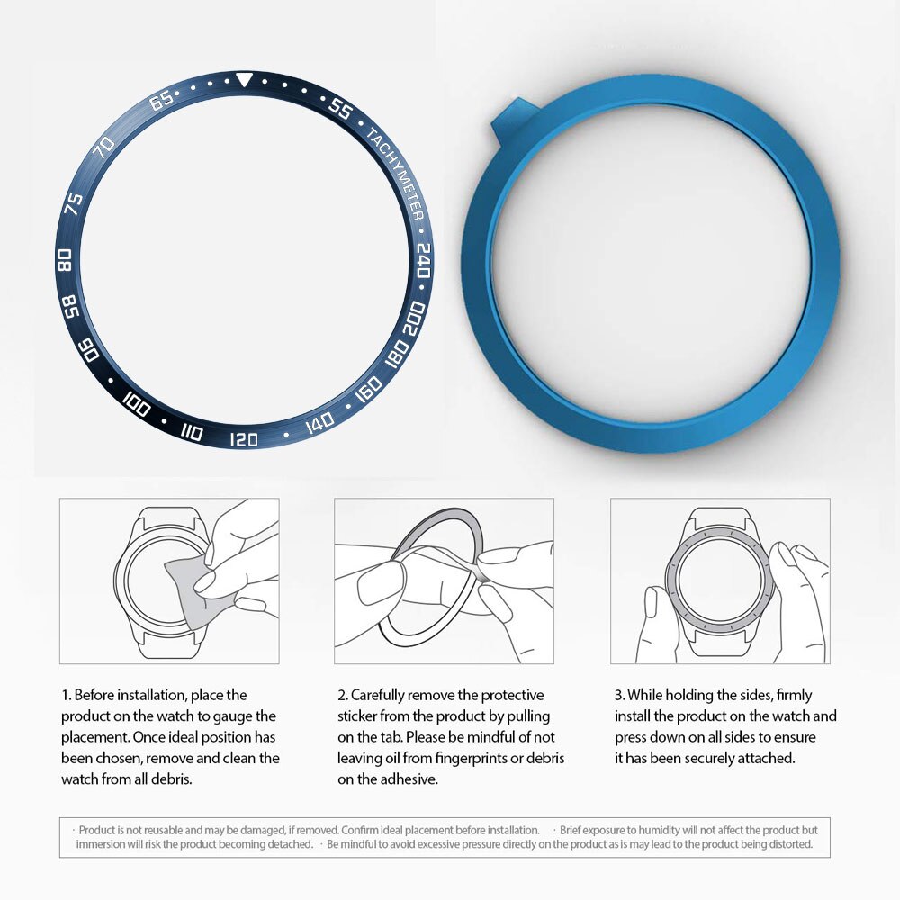 45mm smart ur cover til samsung galaxy watch 3 bezel ring anti-ridse stål bezel ring selvklæbende cover ur tilbehør: Blå
