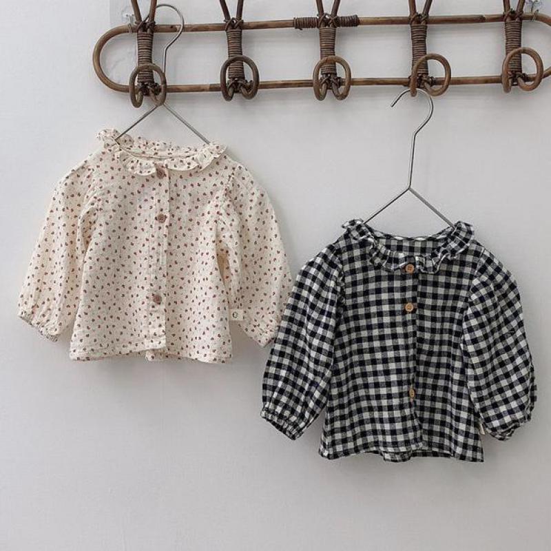 Herfst Baby Meisjes Bloemen Blouse Jongens Lange Mouw Katoen Kids Plaid Tops Peuters Meisjes Blouse Kleding