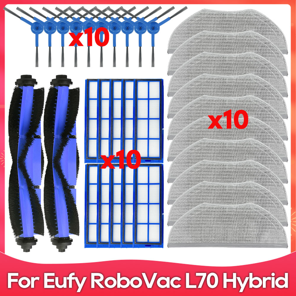 Compatibel met ( Eufy RoboVac L70 Hybrid ) Hoofdborstel, Zijborstel, HEPA-filter, Dweildoek, Accessoire voor Robotstofzuiger: Goud