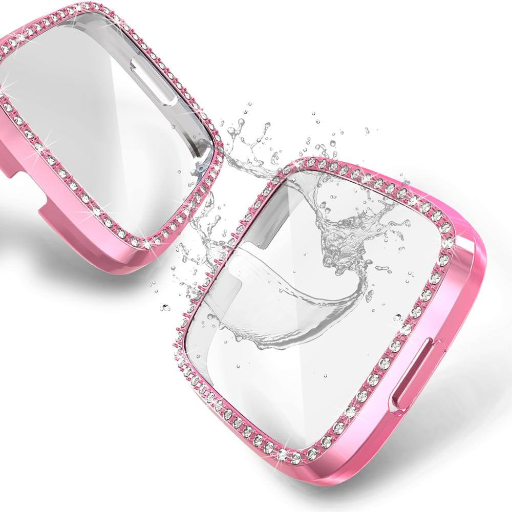 Diamond Pc Case Voor Fitbit Versa 2 Waterdichte Horloge Shell Cover Screen Case Voor Fitbit Versa 2 Horloge Beschermende frame Shell: Pink