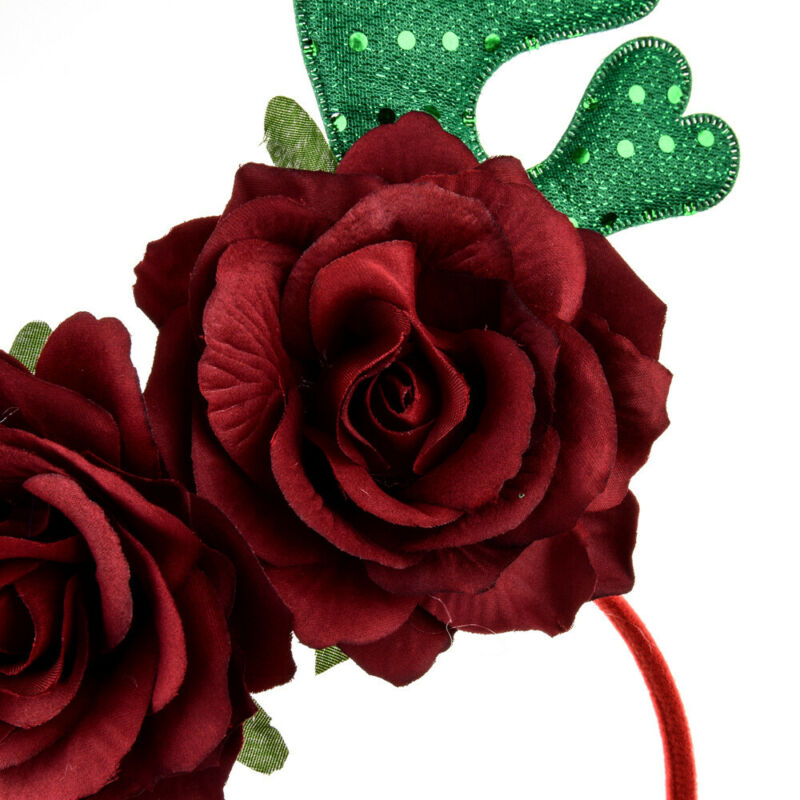 Vrouwen Meisjes Christmas Reindeer Antler Hoofdband Xmas Bloem Party Cosplay Hoofddeksels Haarband