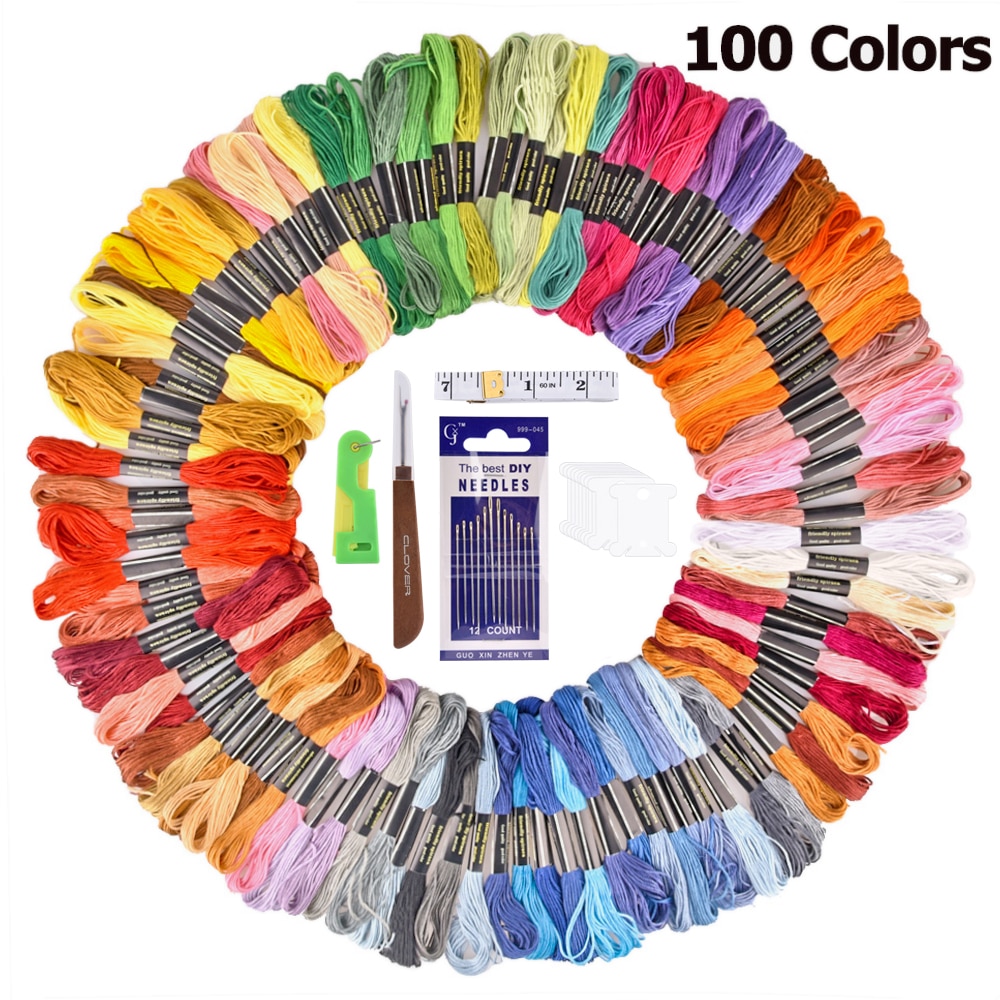 Embroidery Thread 100 Colors Skeins Sewing Cross Stitch Kits DIY Embroidery Needles Supplier for Beginners