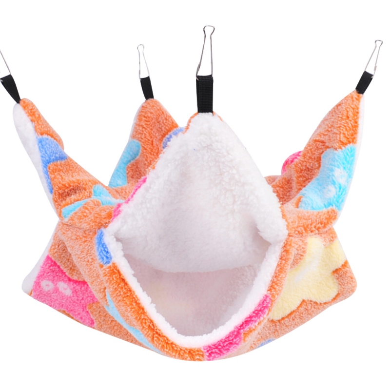 Double-layer Warm Hamster Hammock Rat Hanging Beds House Small Animal Cage Squirrel Guinea Pig Plush Cotton Nests: HO / L