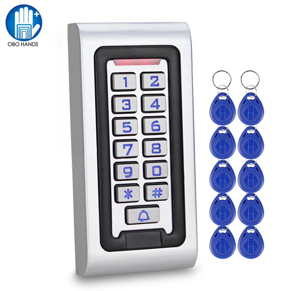 Waterproof Access Controller RFID Access Control Keypad Full Program Standalone Weigand 26 Card Reader with 125khz RFID Keyfobs