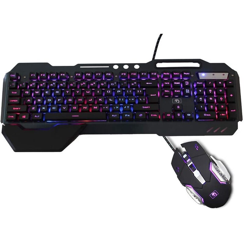 Mechanical RGB Keyboard and Mouse Combo, Adjustable Breathing Lamp Wired Gaming Keyboard Wrist Rest Keyboard: Black