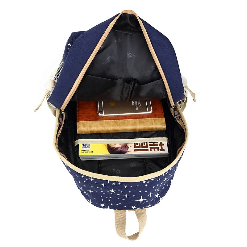 3 Stuk Student Mode Schooltas Vrouwelijke Koreaanse Canvas Afdrukken Grote Capaciteit Rugzak Outdoor Reizen Multifunctionele All-Match