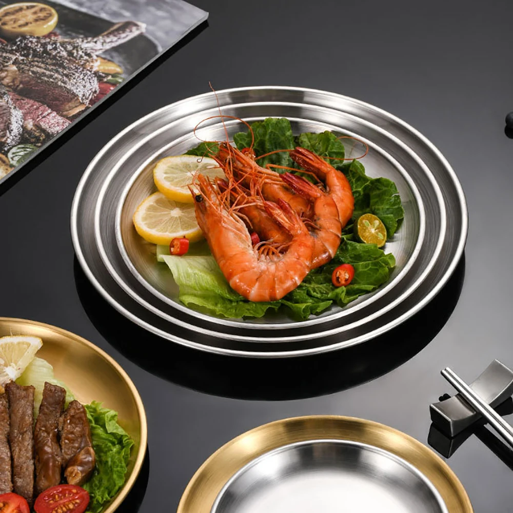 6Pcs Stainless Steel Plate Set BBQ Fried Chicken Barbecue Meat Plate Vegetable Fruit Storage Tray Party Cake Dessert Plate