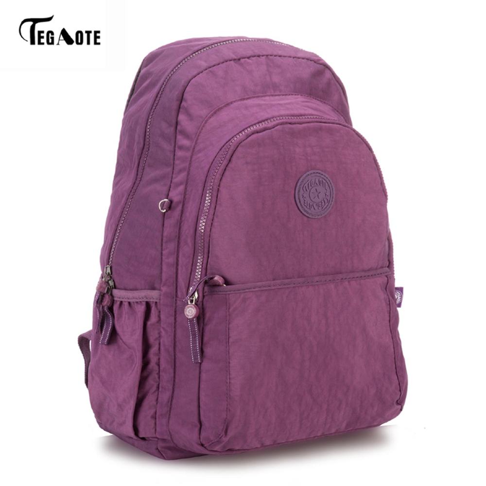 TEGAOTE Large Capacity Backpack Women Preppy School Bags For Teenagers Men Nylon Travel Bags Girls Laptop Backpack Mochila: Purple