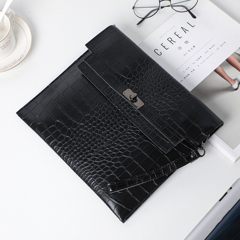 PU Leather Women's Notebook Bag Waterproof Ipad Tablet Handbag Briefcases Documents Pouch Business Office Accessories: Black