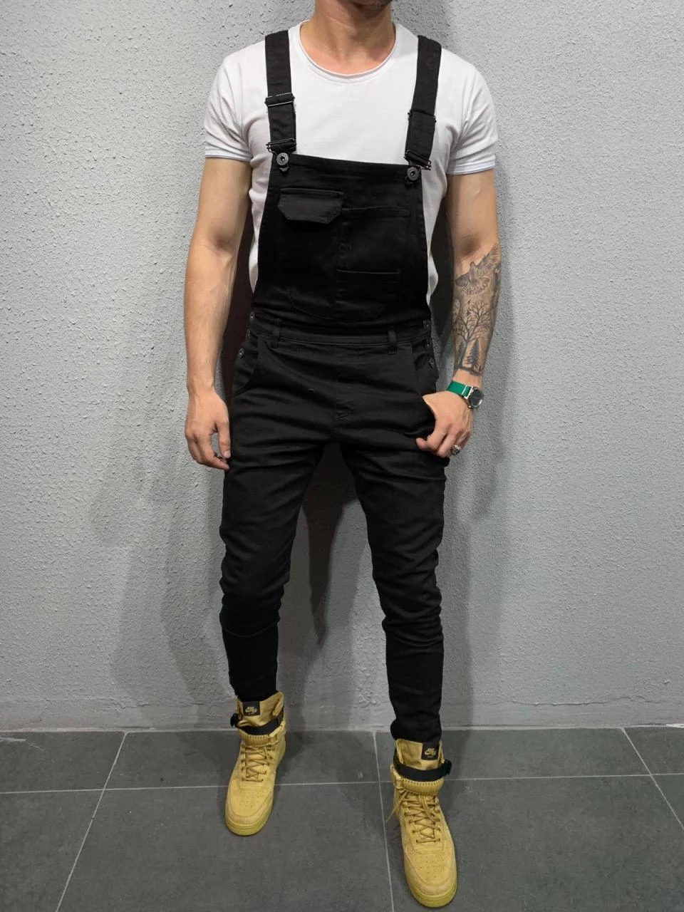 Stil herre ripped jeans jumpsuits hi street distressed denim hagesmæk overalls til mænd selebukser