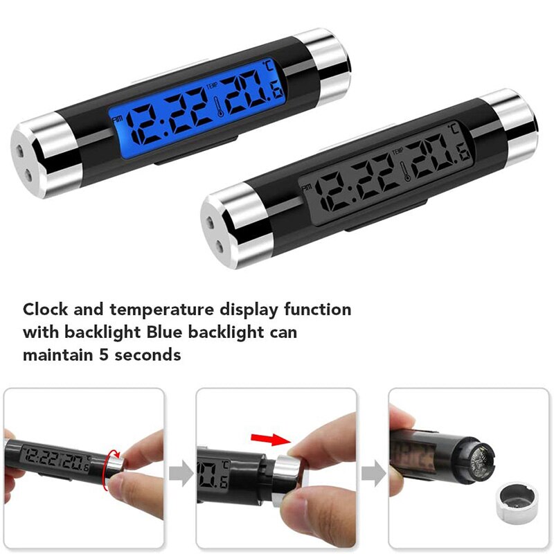 Portable 2 In 1 Car LED Screen Clock Digital LCD Clock & Temperature Display Electronic Clock Thermometer With Battery