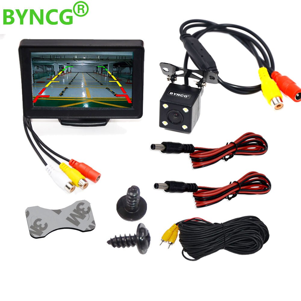BYNCG 4,3 &quot;Auto Rückspiegel Monitor Auto Parkplatz System + LED Nachtsicht Sicherung umkehren Kamera CCD Auto Hinten Aussicht Kamera: 4LED