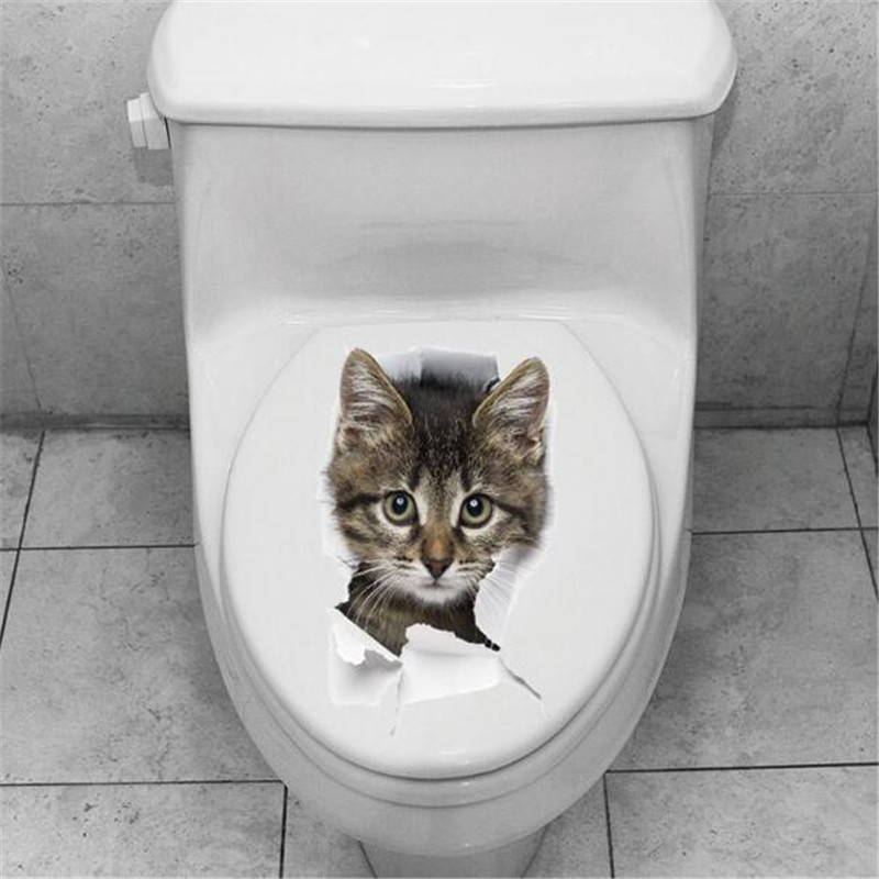 1 pièces mignon 3D chaton toilette chat Stickers muraux pour cuisine réfrigérateur salon chambre décor à la maison papier peint bricolage maison décalcomanie: VIOLET
