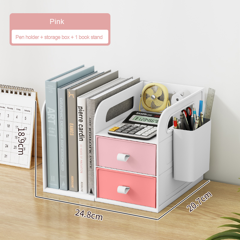 Bookshelf Folder Storage Box on The Desk Simple File Rack Pen Holder Book Stand Office Organize Desktop Rack Desk Organizer HCKG: pink 1 book stand
