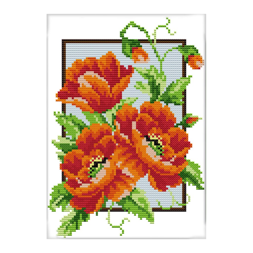 14CT Flower Cross Stitch Kit Beginner Embroidery Starter Kits 3 sizes: 19x28cm