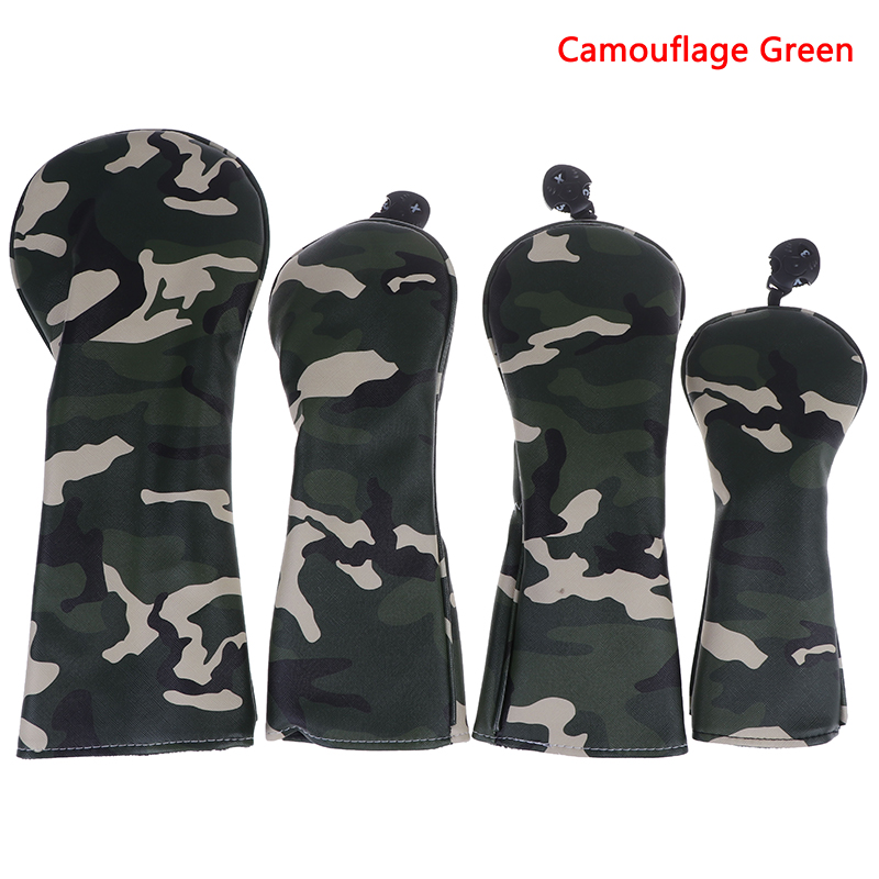 4 stuks PU Golf Hoofd Covers voor #1 Driver #3 #5 Fairway Woods Clubs Headcovers Camouflage Patroon stofdicht Covers: Camo Green