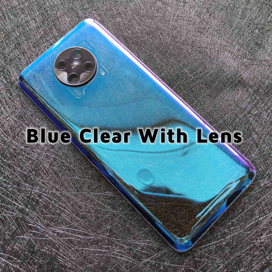 Modified Rear Cover For Xiaomi POCO F2 Pro Back Glass Battery Cover Rear Housing Door Panel Replacement+Adhesive Sticker: BlueClear With Lens