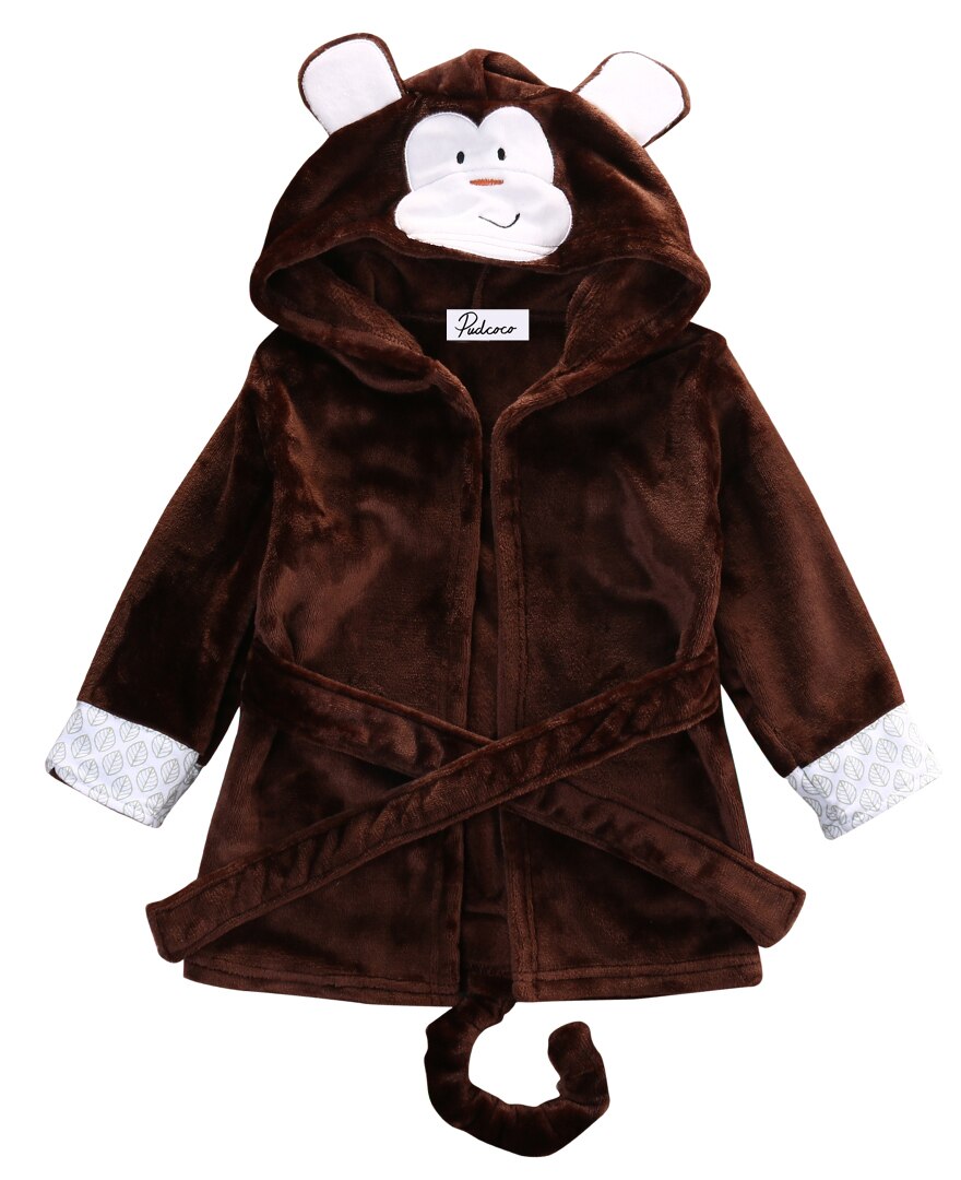Pudcoco spädbarn bebisrockar tecknat småbarn bebis flicka pojkar kläder badhandduk korall fleece barn huva omlott badrock djur: Brun / 4t
