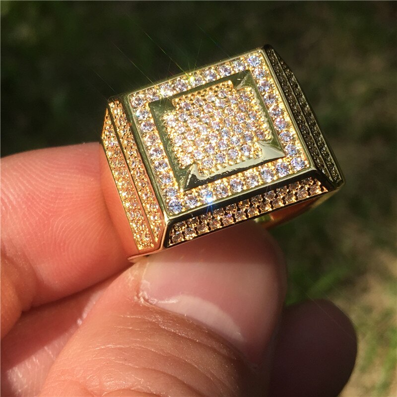 Male Hiphop Chain Ring Micro Pave AAAAA cz 925 Sterling Silver Party Wedding Band Rings for men Iced out rock Jewelry: Gold / 11