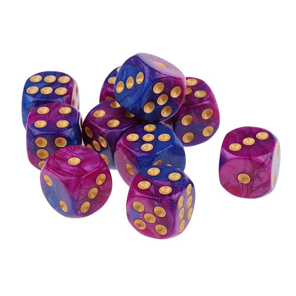 Set Van 10 6 Zijdig Opaque D6 16Mm Standaard Dice Die 2 Gemengde Kleur Dices: Purple Blue
