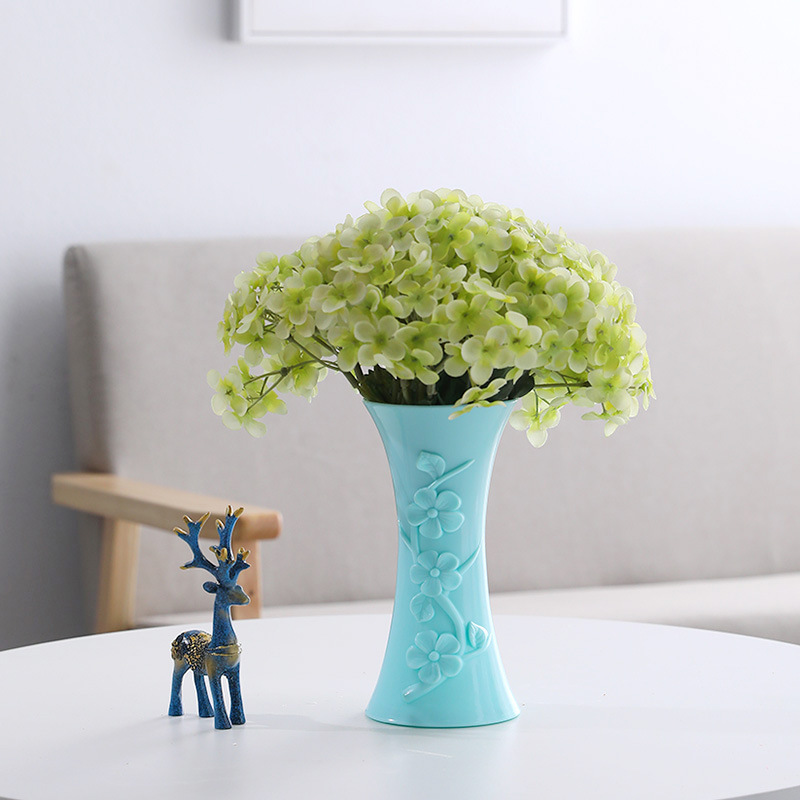 1pc Origami plastique Vase blanc Imitation céramique Pot de fleur panier de fleurs Vase décoration maison nordique décoration: blue 1