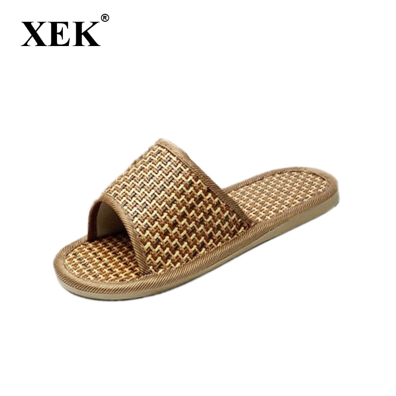 XEK-Zapatillas de verano para hombre, chanclas modernas de bambú de ratán ST266