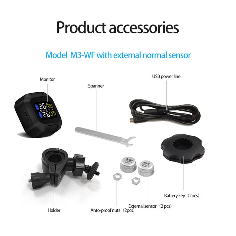 Careud Original Wireless Motorcycle TPMS Tire Pressure Monitoring System Motor Tyre LCD Display Internal/External TH/WI Sensors