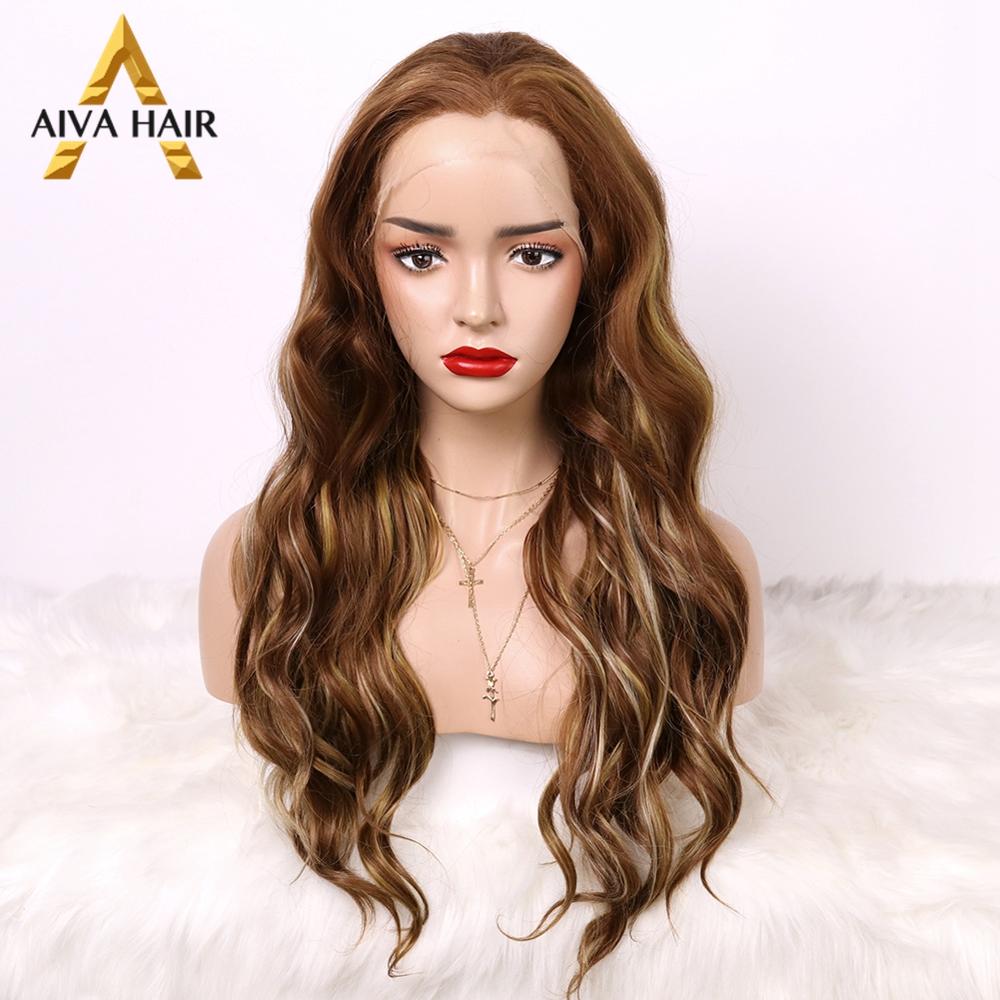 Aiva Hair Heat Resistant Long Wavy Synthetic Lace Front Wig High Density Highlight Blonde Wig Glueless Cosplay Wigs For Women