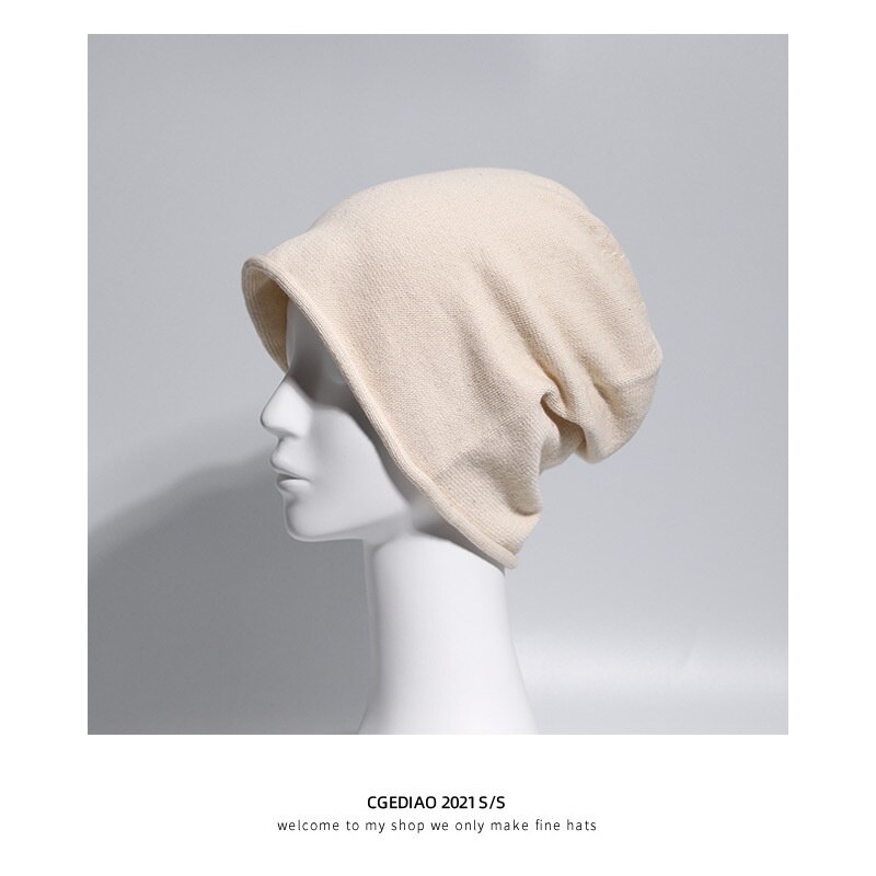 Hoeden Mutsen Voor Mannen Vrouwen Unisex Herfst Zomer Beanie Katoen Effen Kleur Elastische Bonnet Hip Hop Baggy Cap Man Vrouw dunne: Beige