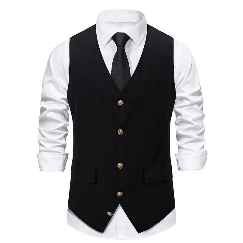 Men's Medieval Retro Suit Vest Formal Dress Vest Men Casual Solid Sleeveless V-neck Jacket Wedding Party Waistcoat: M / black