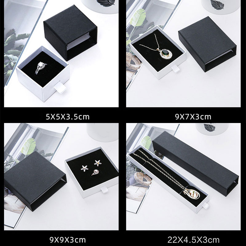 Jewelry Box Black and White Drawer Box for Ring Earrings Necklace Bracelet Jewelry Packaging Storage Boxes for Jewellery