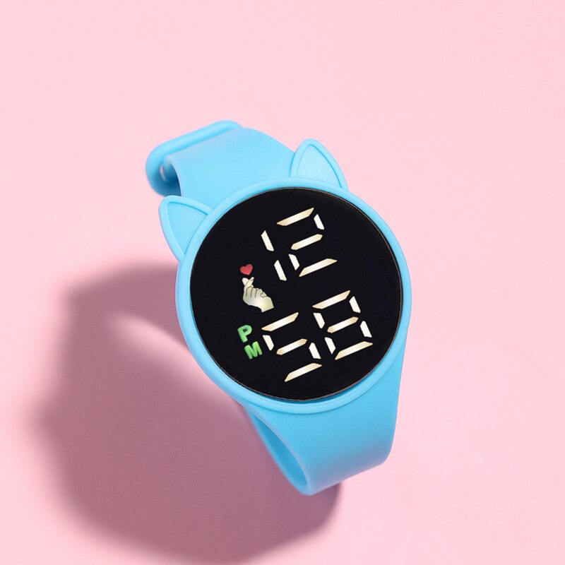 Reloj de pulsera Digital LED con esfera de gato para niños, pulsera de silicona electrónica deportiva con dibujos animados, , 2022: Light blue