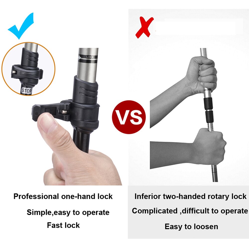 210g/pc Nordic Walking Stick Carbon Fiber External Quick Lock Trekking Pole Hiking Telescope Stick Shooting Crutch Senderismo