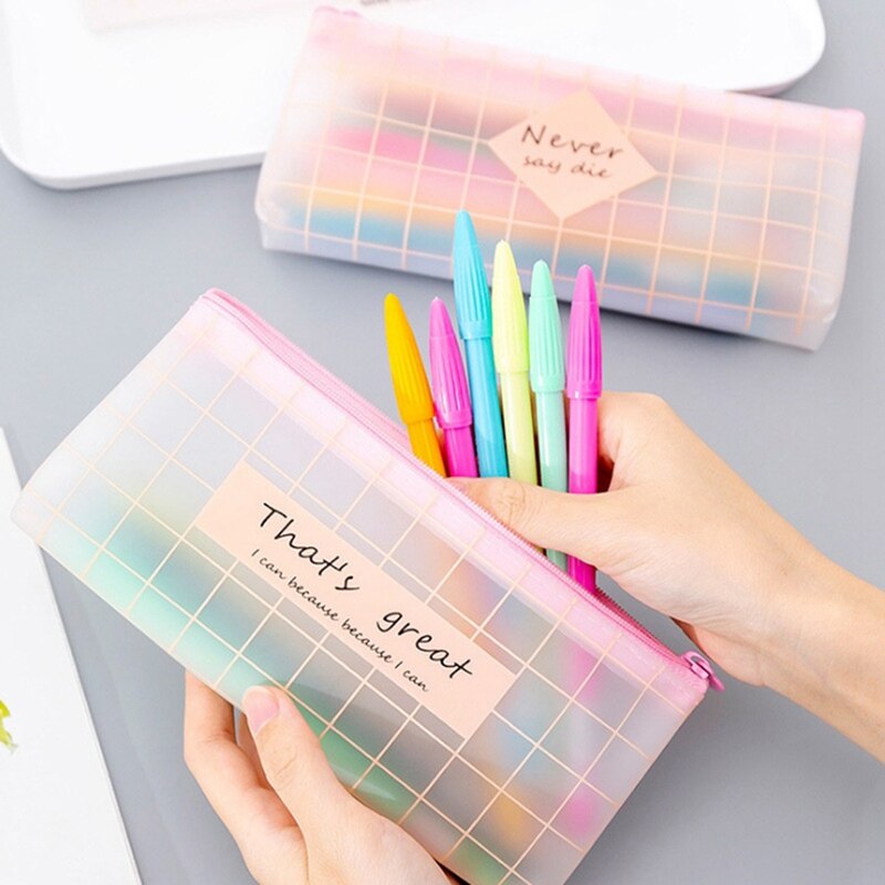Transparent Waterproof Pencil Case Cute Pink Student Pencil Ccase Storage Bag School Stationery Supplies