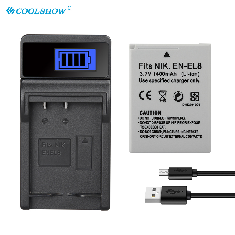 EN EL8 ENEL8 Camera Battery for Nikon COOLPIX P1 P2 L1 L2 S1 S2 S3 S4 S5 S6 S7 S7C S8 S9 S51 S50 S52 EN-EL8 1400mAh Batteries
