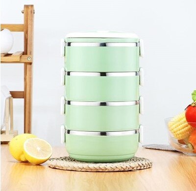 Fiambrera térmica aislante para uso en el hogar, fiambrera portátil de acero inoxidable multicapa a prueba de fugas, herramientas de cocina para exteriores: Green 4 layers