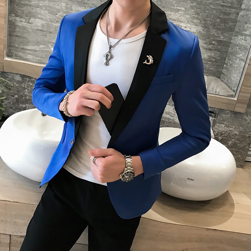 Blazer Herren Royal Blau Terno Slim Fit Masculino Club Leistung Kostüm Rosa Blazer Herren Americana Hombre Party