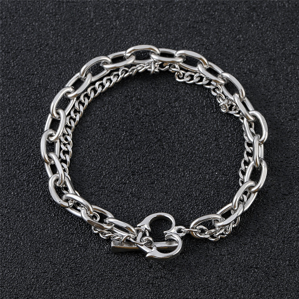 Dubbele Ketting Titanium Staal Hart Armband Mannen En Vrouwen Trend Mode Roestvrij Stalen Armband