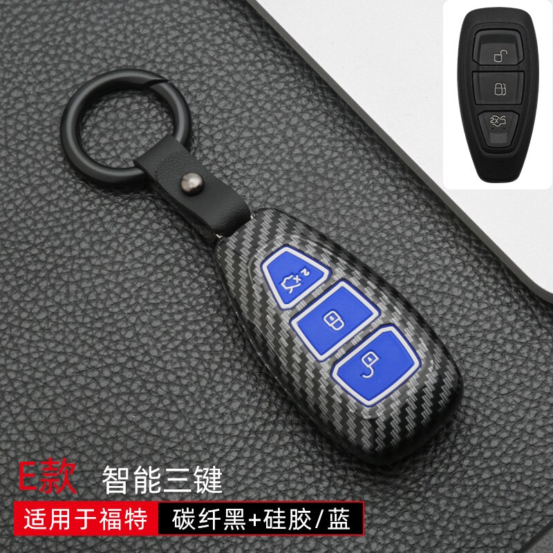 Funda de llave inteligente de coche, cubierta de fibra de carbono ABS para Ford Focus 3 4 Mondeo Ecosport Kuga Focus ST, llave remota inteligente de coche, nueva: carbon blue