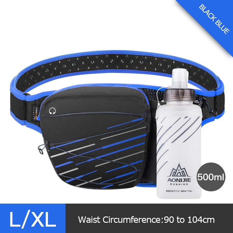 AONIJIE W949 Marathon Jogging Cycling Running Hydration Belt Waist Bag Pouch Fanny Pack Cell Phone Holder For 500ml Water Bottle: LXL Blue Bottle