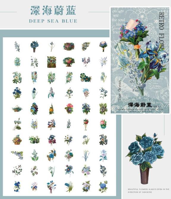 60Pcs Grote Maat Zwavelzuur Papieren Bloem Stickers Diy Scrapbook Basis Collage Mobiele Telefoon Case Dagboek Sealing Decoratie: B  60pcs 1bag